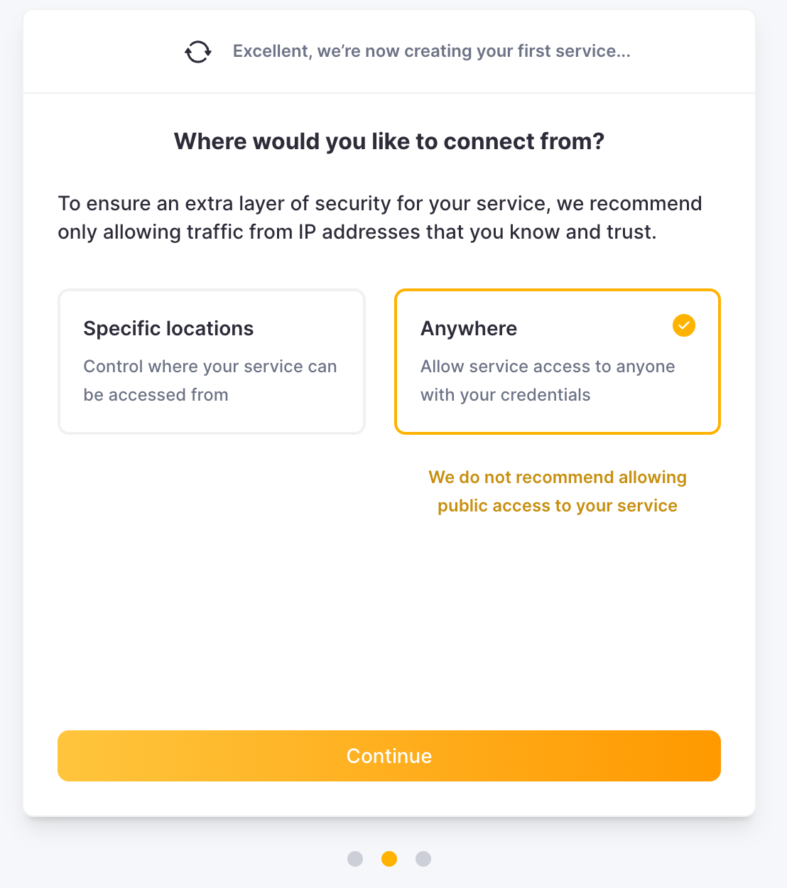 ClickHouse Cloud Connection Settings showing IP access configuration - Zoomed
