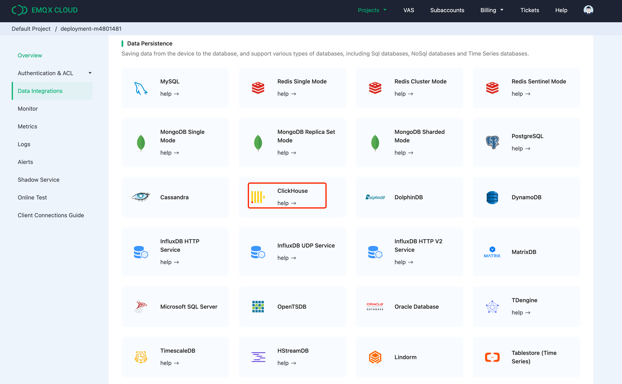 EMQX Cloud ClickHouse Data Integration connector details - Zoomed