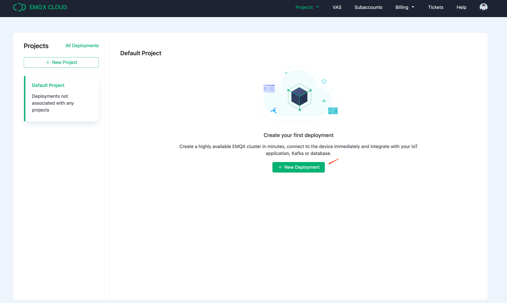 EMQX Cloud Create Deployment Step 1 showing deployment options - Zoomed