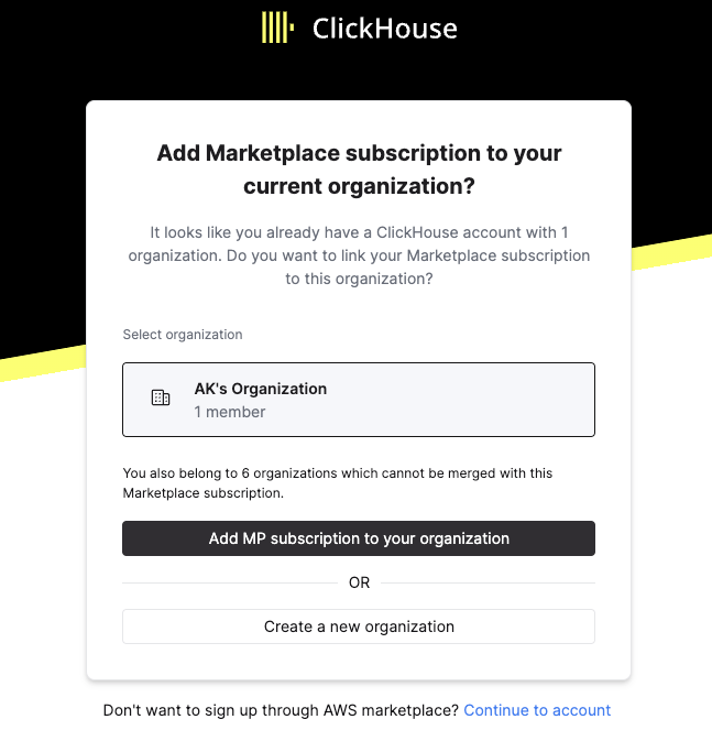 Marketplace signup and org linking - Zoomed